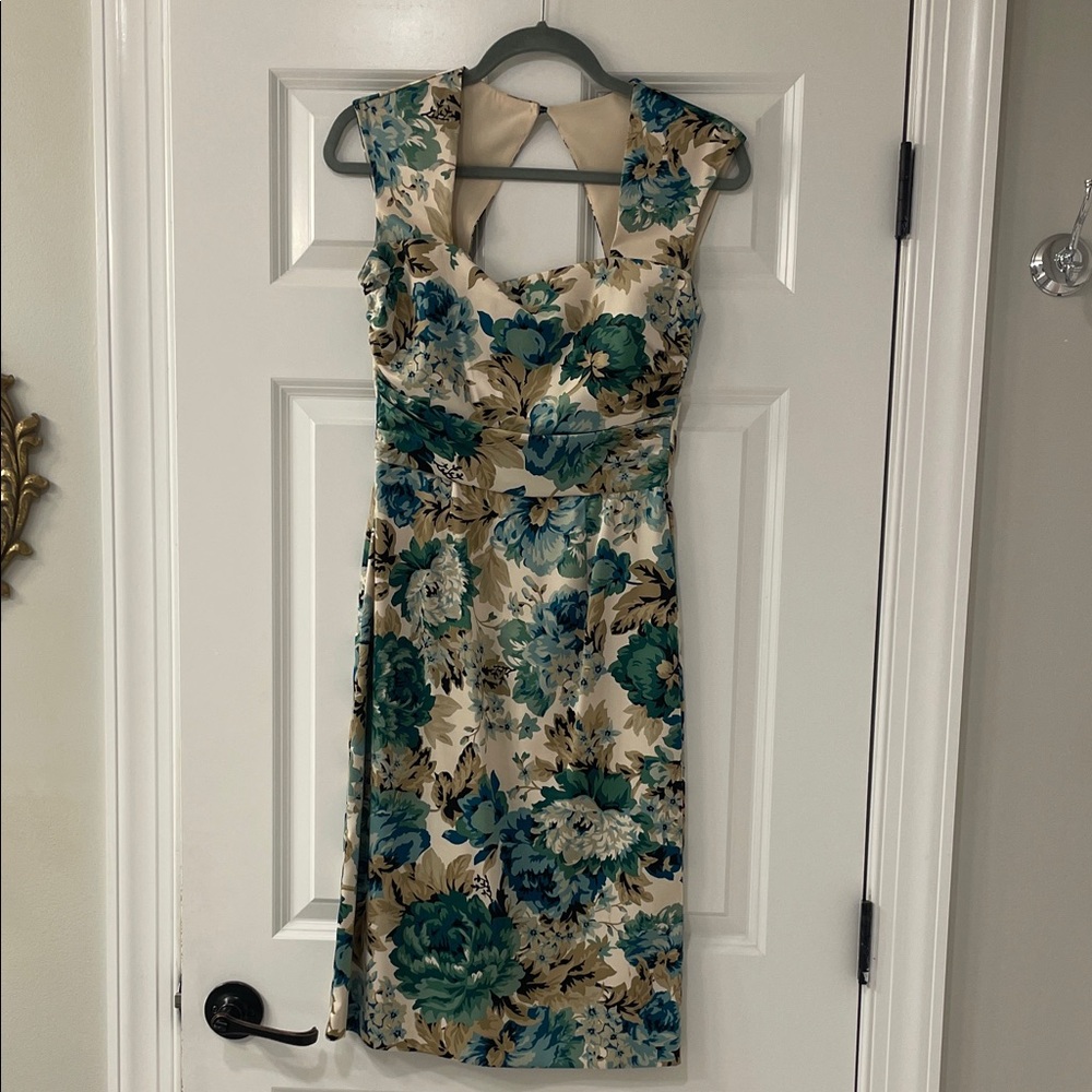 Donna Ricco Floral Midi Dress - Teal and Cream